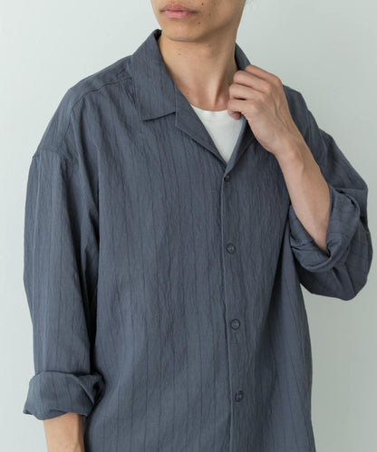人造絲混紡條紋開領襯衫