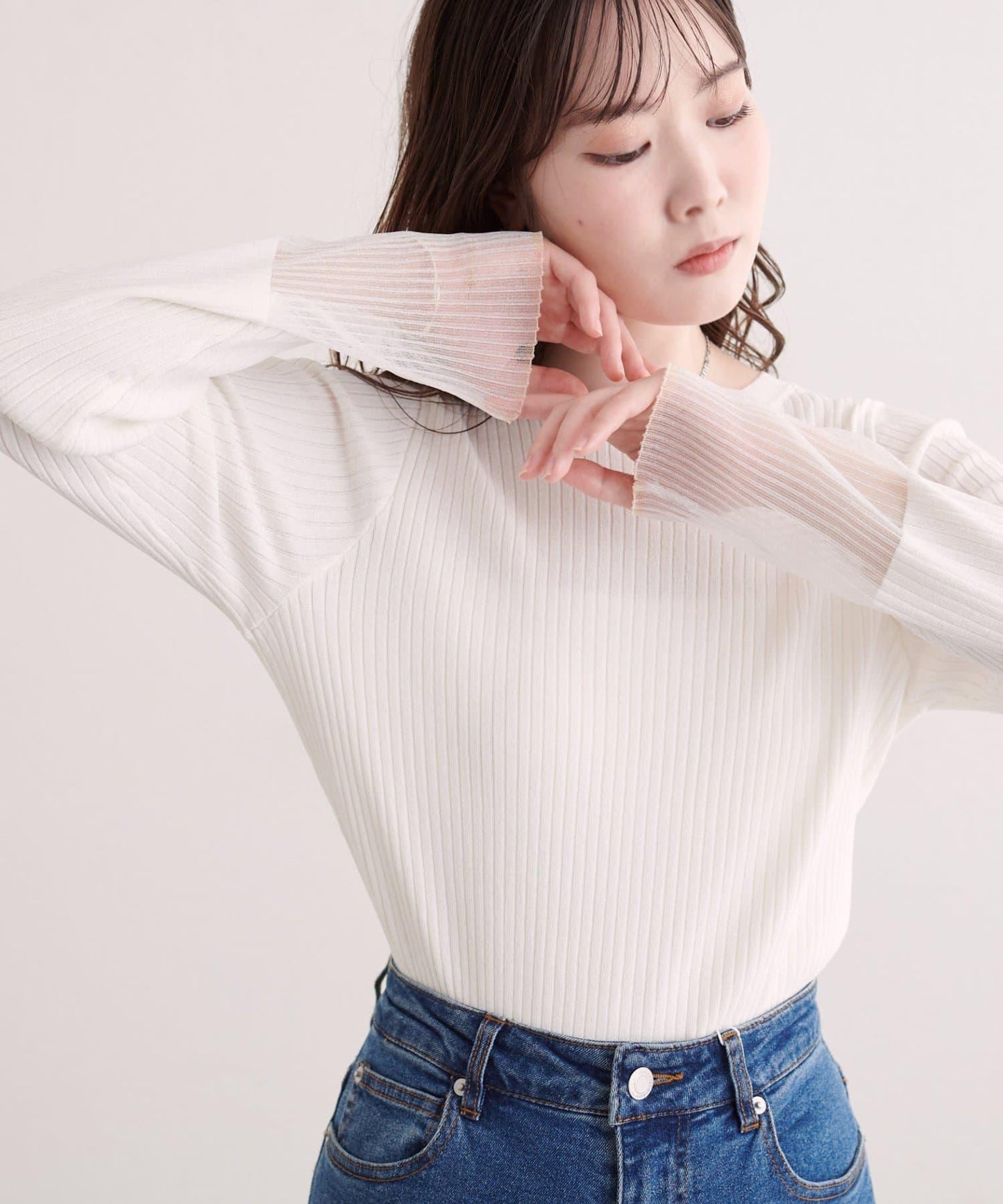 袖口透視羅紋針織衫