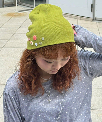 彩色紐扣設計針織帽