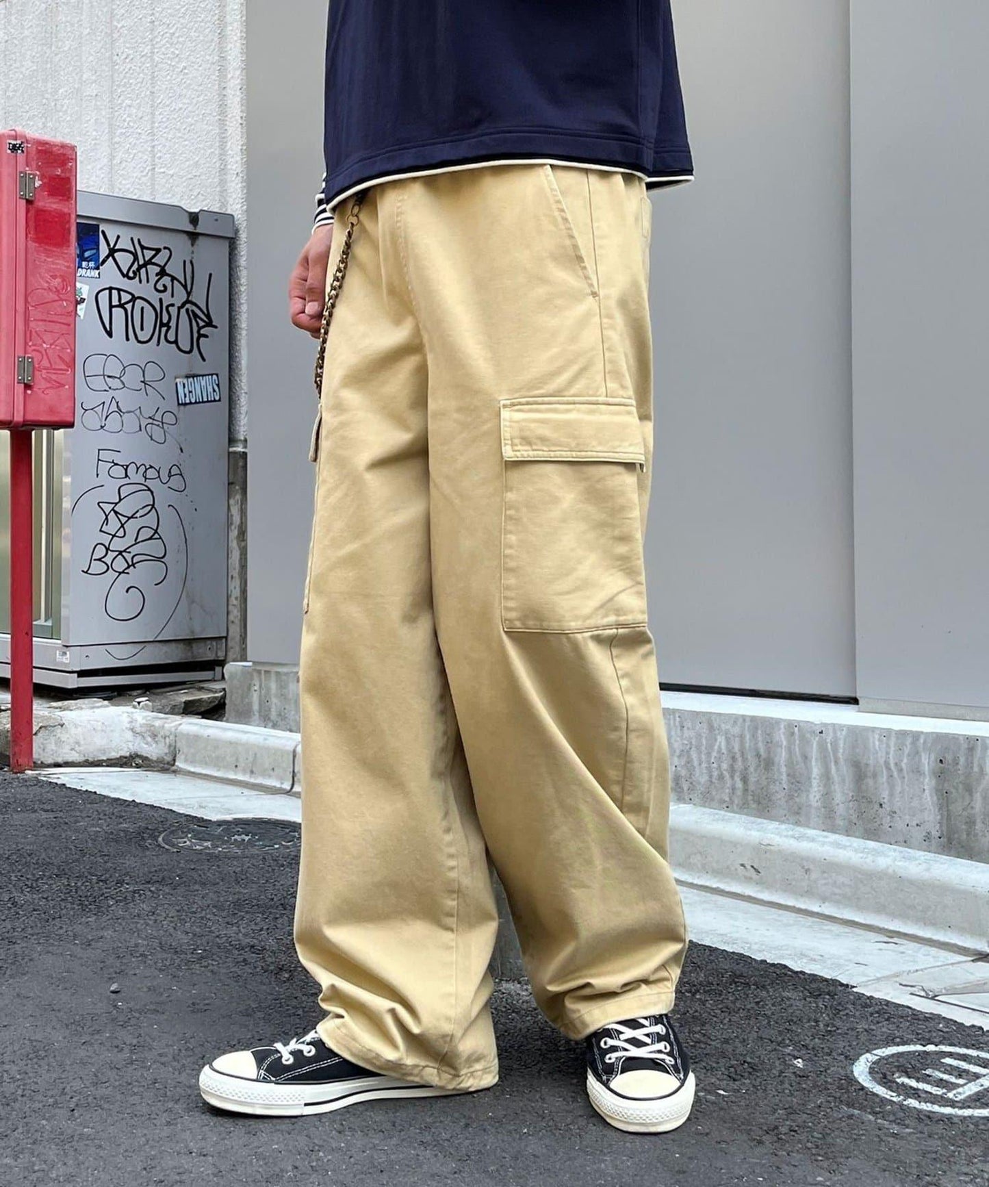 斜紋弧形工裝褲
