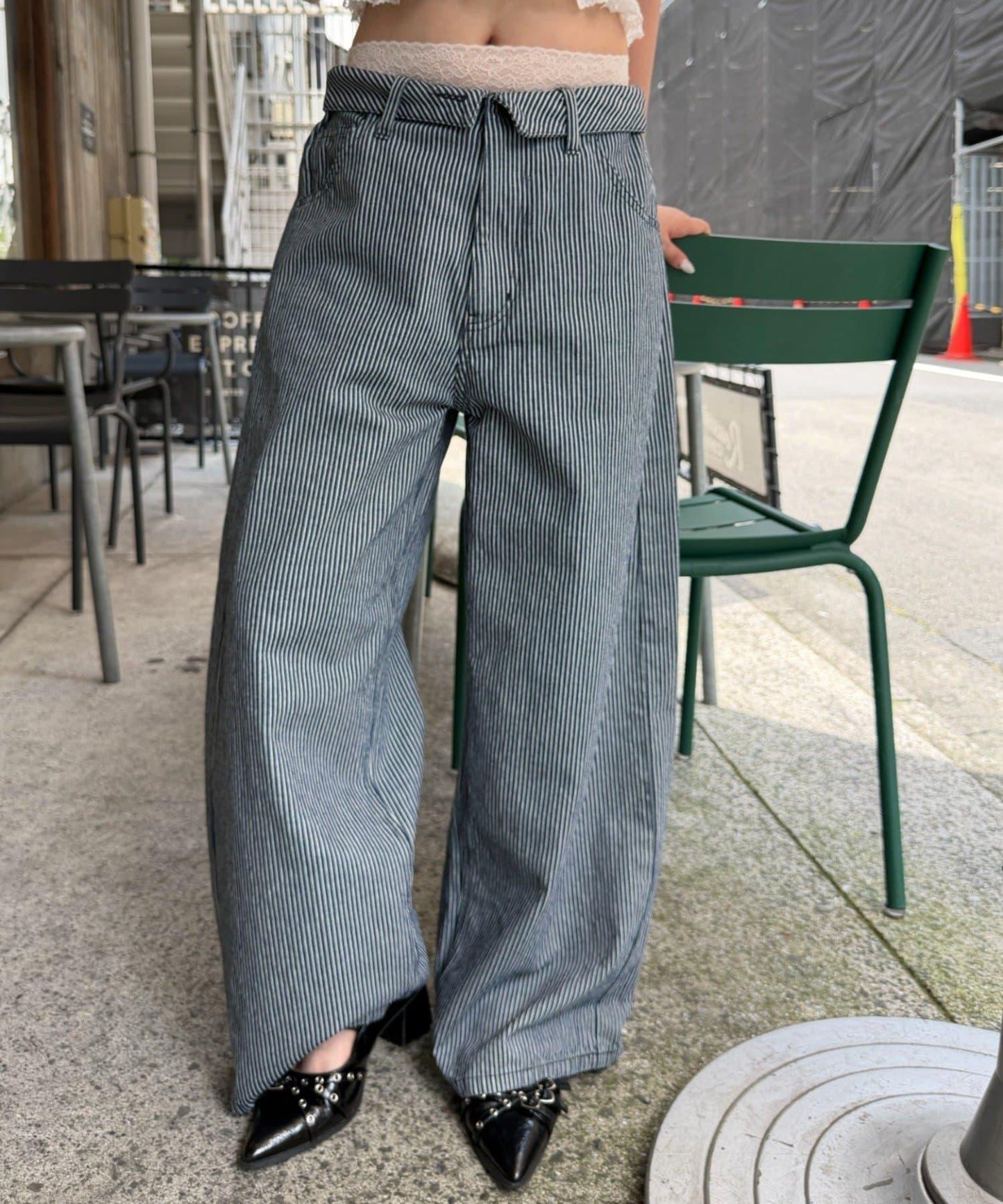 S・M尺碼 破洞翻邊闊腿牛仔褲