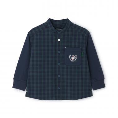 撞色拼接長袖立領襯衫