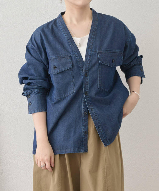 V領牛仔襯衫