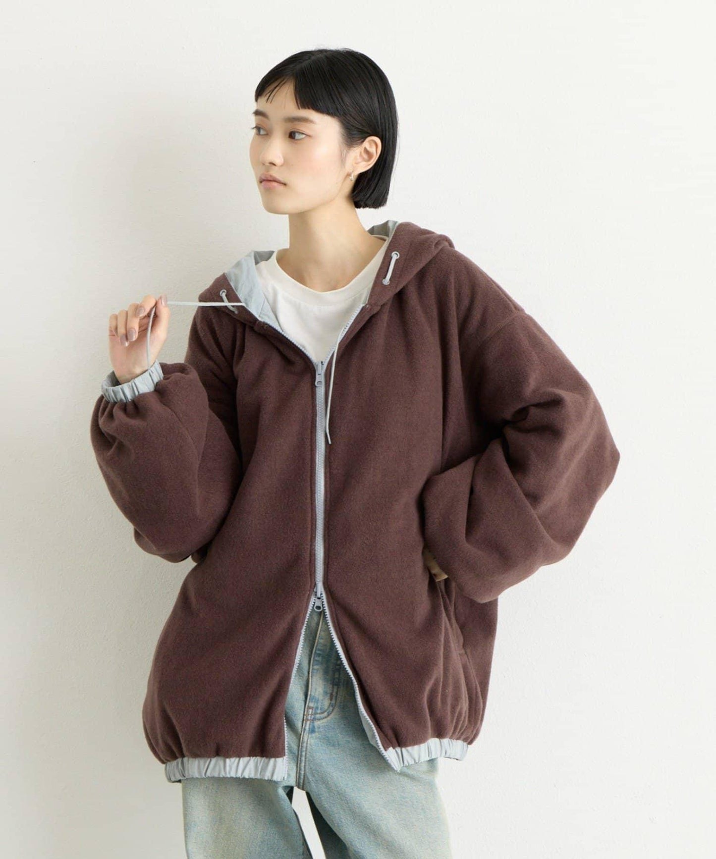 防潑水尼龍抓絨撞色雙面穿夾克