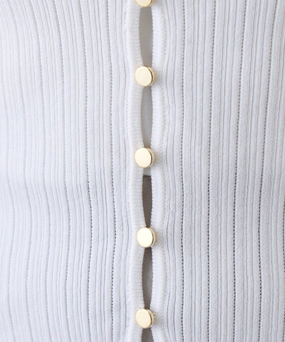 【La boutique BonBon】翻領蕾絲飾邊金釦針織衫