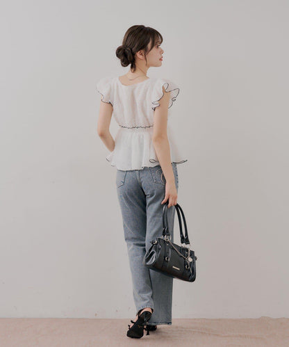 撞色荷葉邊襯衫