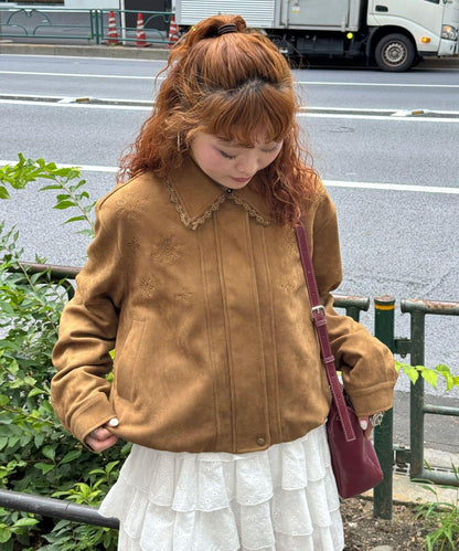 花朵刺繡麂皮夾克