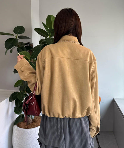 花朵刺繡麂皮夾克
