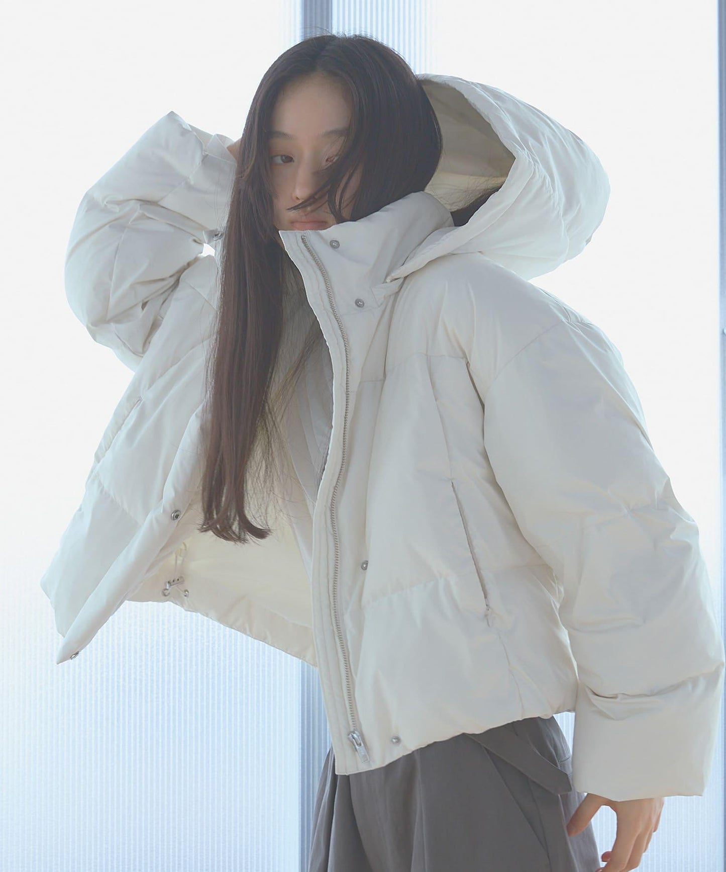 調溫防潑水兩穿連帽羽絨服