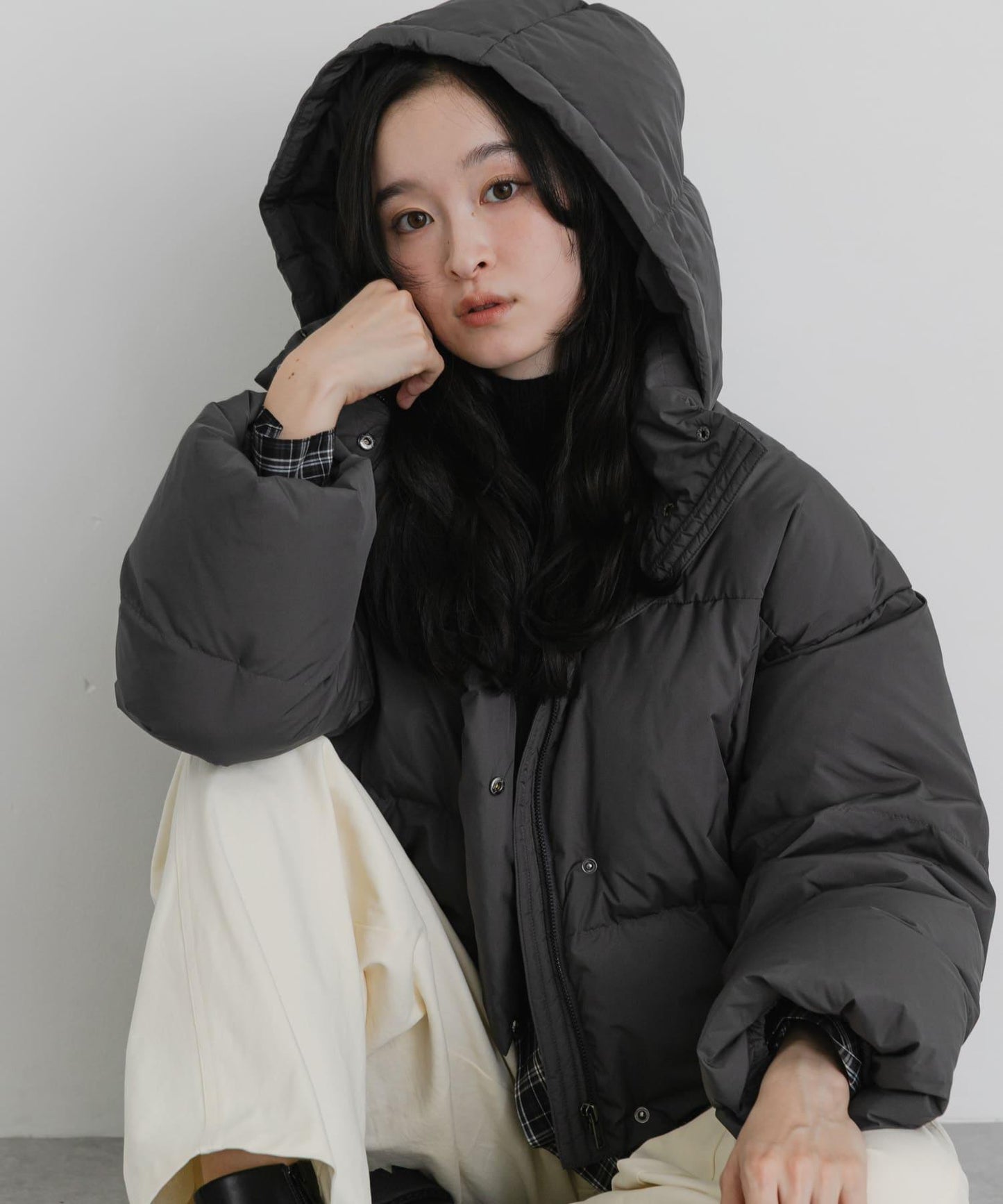 調溫防潑水兩穿連帽羽絨服