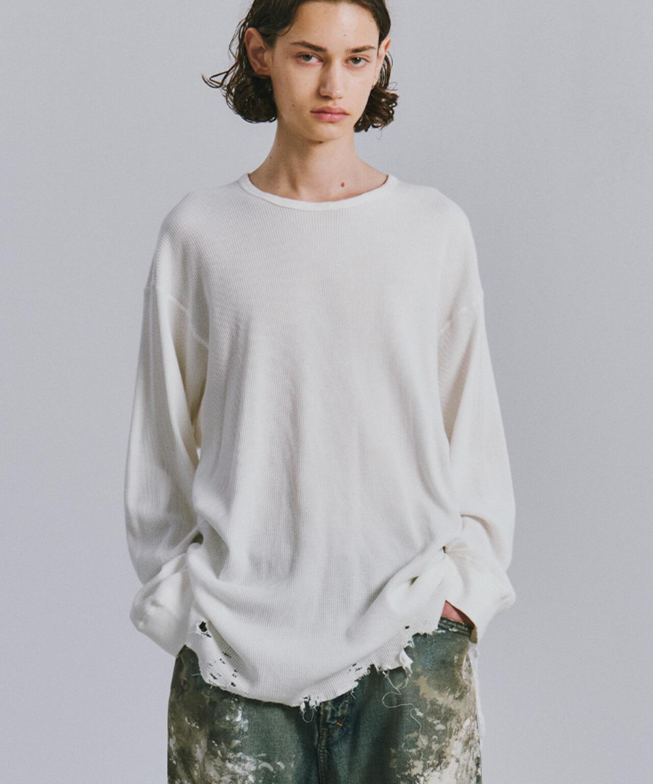 ANCELLM/アンセルム DAMAGE WAFFLE CREW LS/ANC-STD-CT02 華夫格圓領長袖T恤