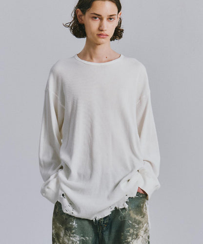 ANCELLM/アンセルム DAMAGE WAFFLE CREW LS/ANC-STD-CT02 華夫格圓領長袖T恤