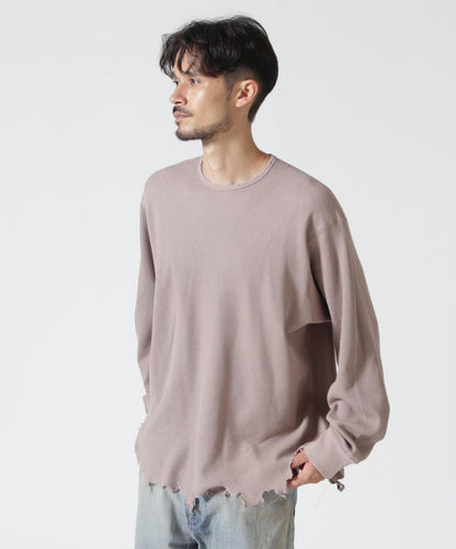 ANCELLM/アンセルム DAMAGE WAFFLE CREW LS/ANC-STD-CT02 華夫格圓領長袖T恤