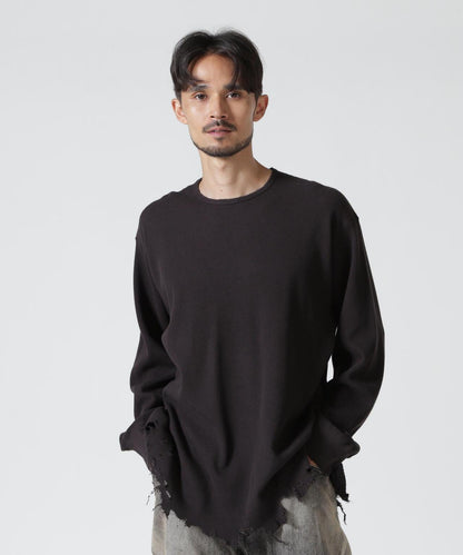 ANCELLM/アンセルム DAMAGE WAFFLE CREW LS/ANC-STD-CT02 華夫格圓領長袖T恤