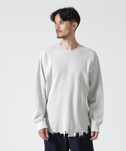ANCELLM/アンセルム DAMAGE WAFFLE CREW LS/ANC-STD-CT02 華夫格圓領長袖T恤