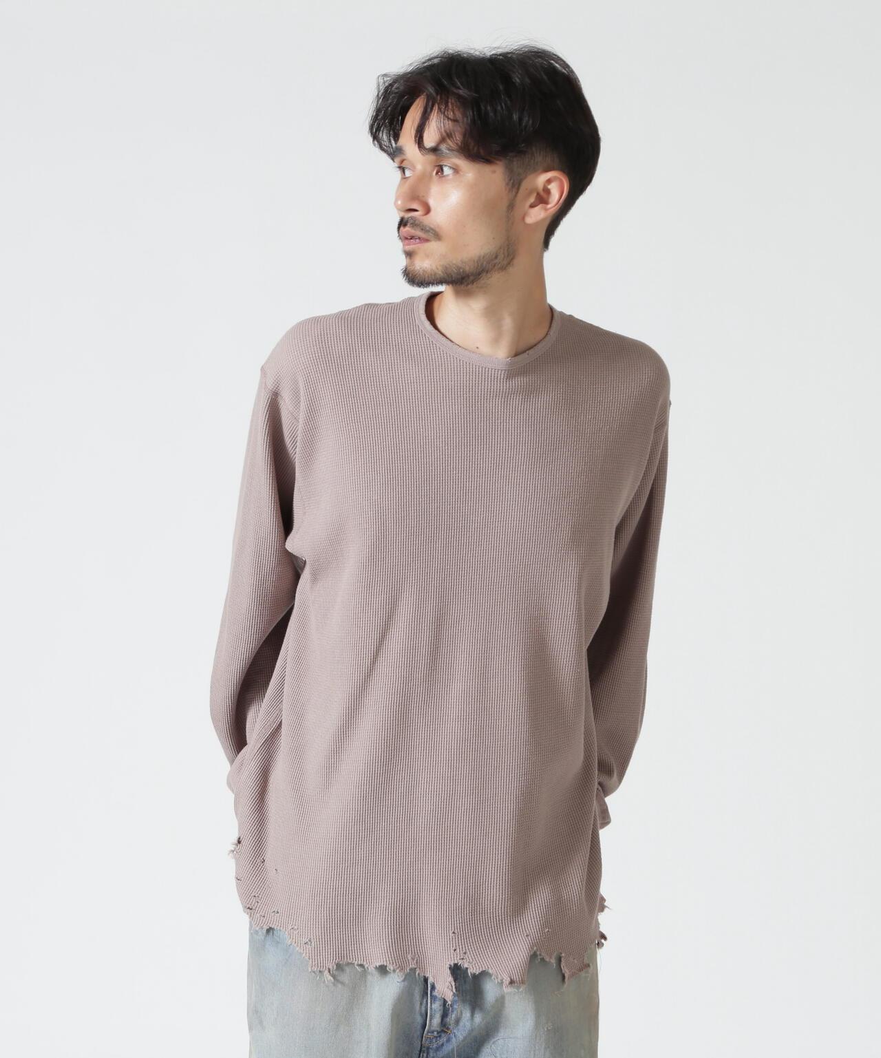 ANCELLM/アンセルム DAMAGE WAFFLE CREW LS/ANC-STD-CT02 華夫格圓領長袖T恤