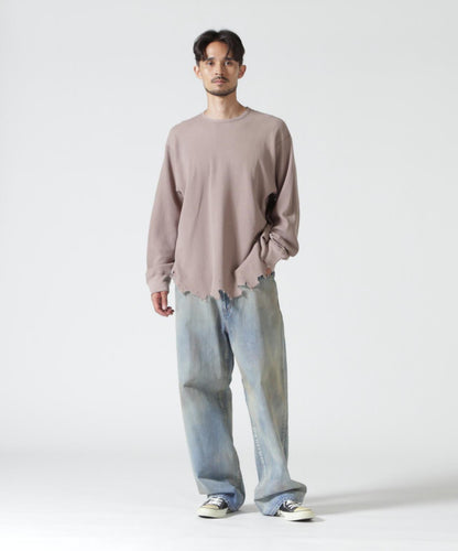 ANCELLM/アンセルム DAMAGE WAFFLE CREW LS/ANC-STD-CT02 華夫格圓領長袖T恤