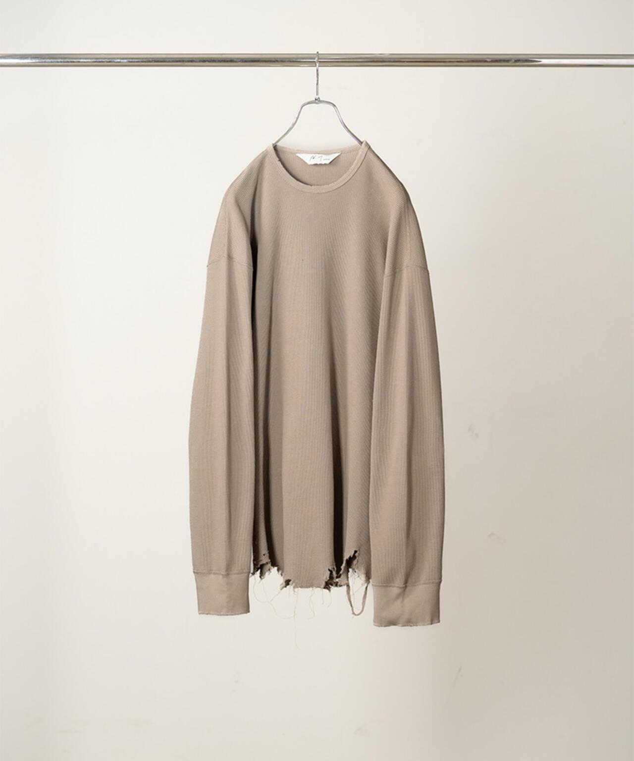 ANCELLM/アンセルム DAMAGE WAFFLE CREW LS/ANC-STD-CT02 華夫格圓領長袖T恤