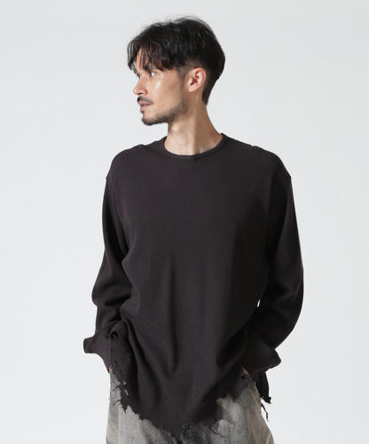 ANCELLM/アンセルム DAMAGE WAFFLE CREW LS/ANC-STD-CT02 華夫格圓領長袖T恤