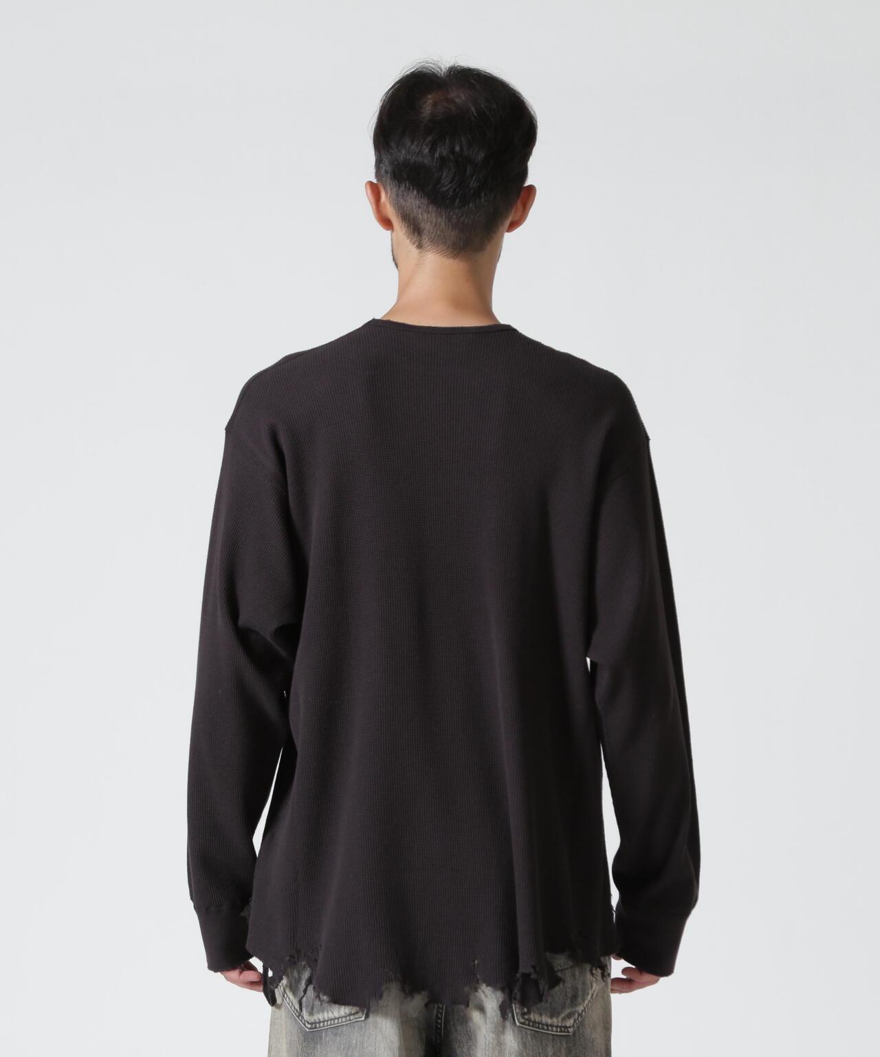 ANCELLM/アンセルム DAMAGE WAFFLE CREW LS/ANC-STD-CT02 華夫格圓領長袖T恤