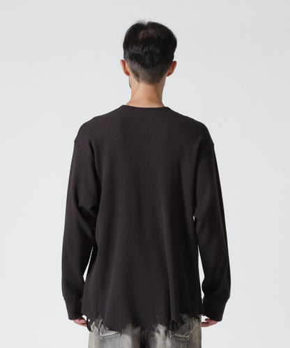 ANCELLM/アンセルム DAMAGE WAFFLE CREW LS/ANC-STD-CT02 華夫格圓領長袖T恤