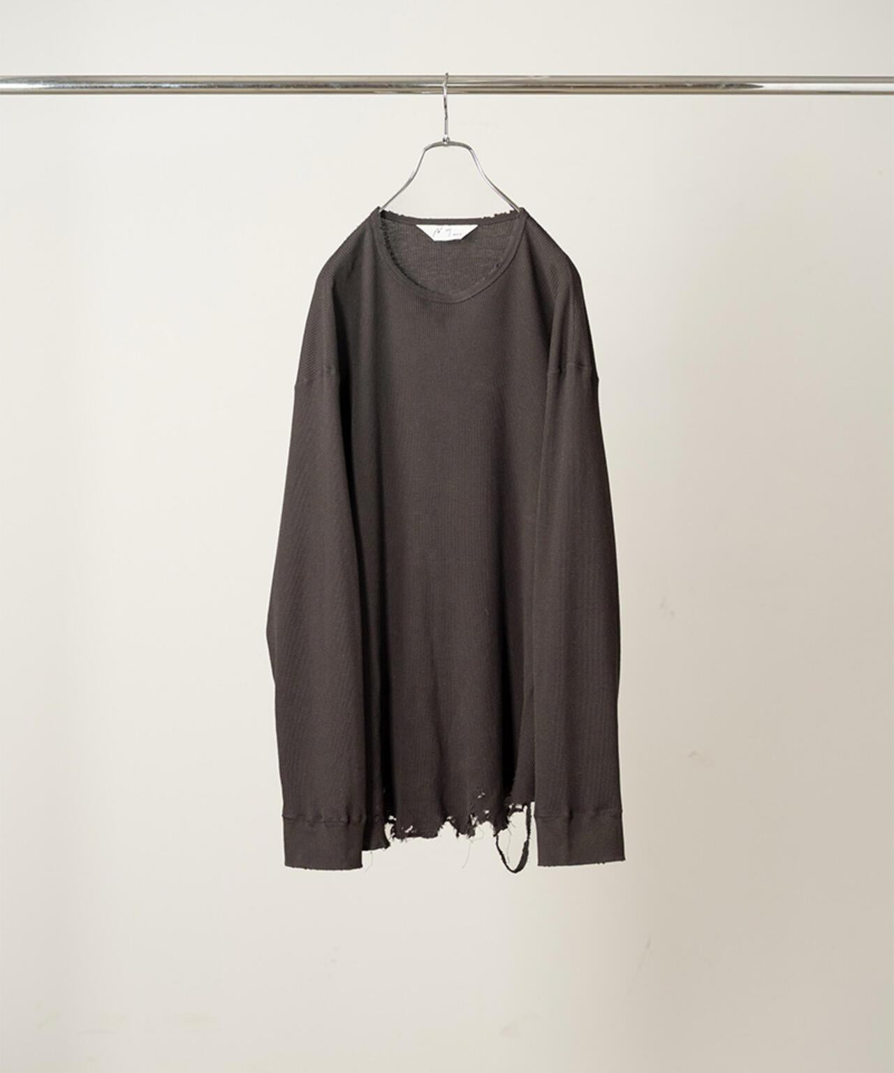 ANCELLM/アンセルム DAMAGE WAFFLE CREW LS/ANC-STD-CT02 華夫格圓領長袖T恤