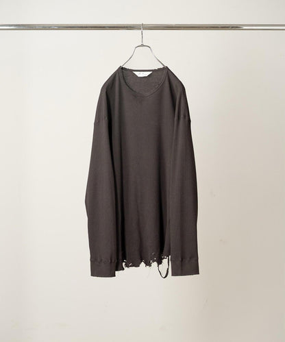 ANCELLM/アンセルム DAMAGE WAFFLE CREW LS/ANC-STD-CT02 華夫格圓領長袖T恤