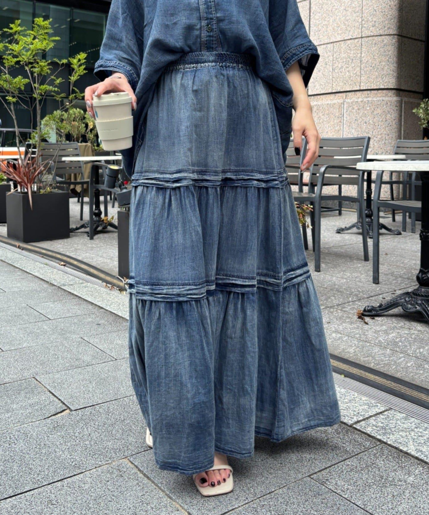 透明牛仔分層半身裙