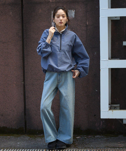 半拉鍊格紋襯衫