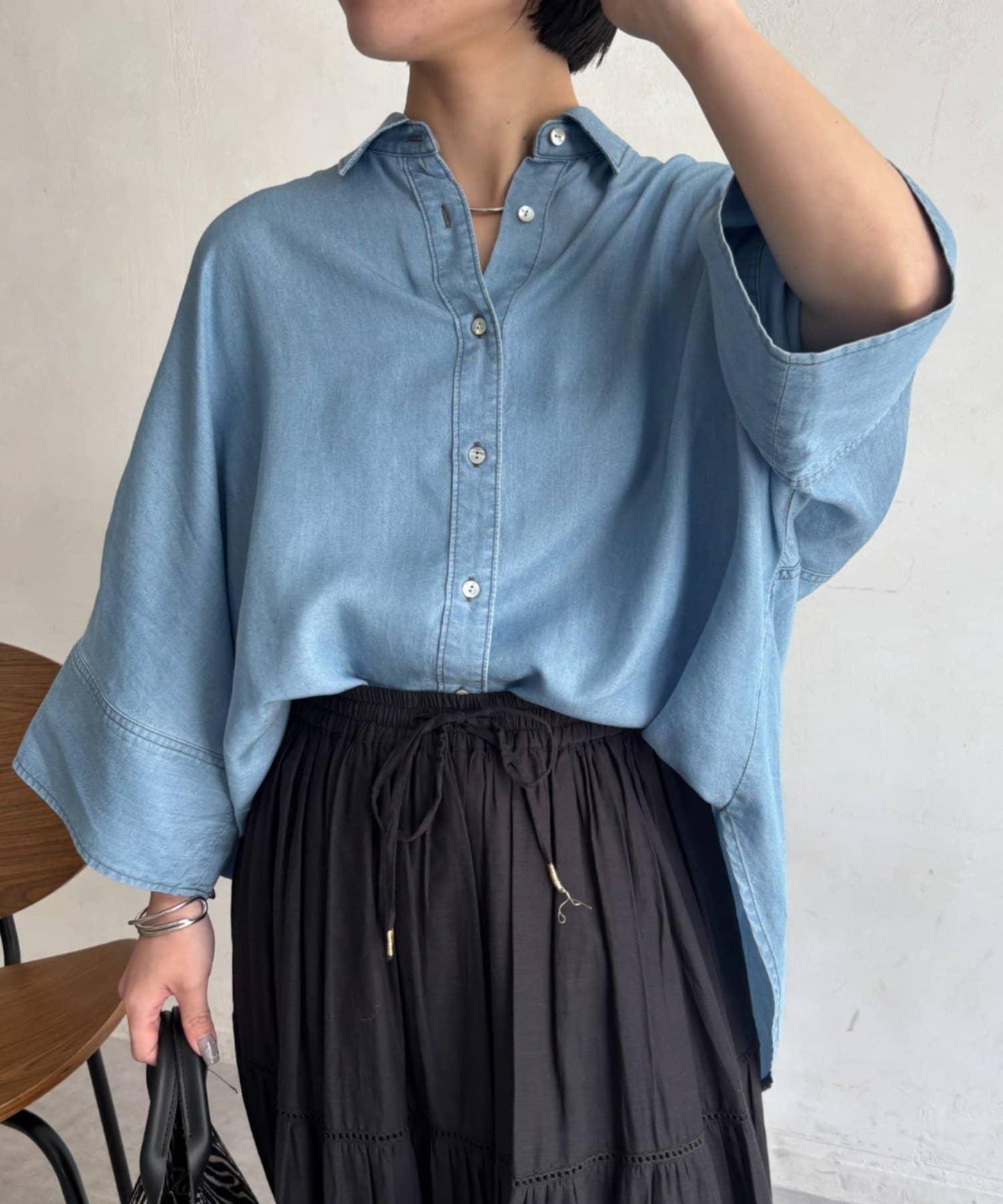 大袖口牛仔襯衫