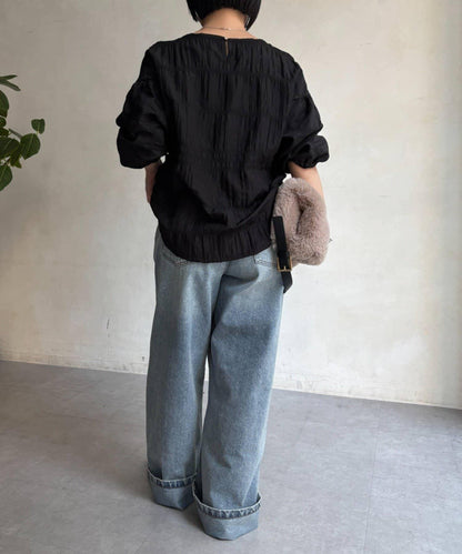泡泡袖褶皺襯衫