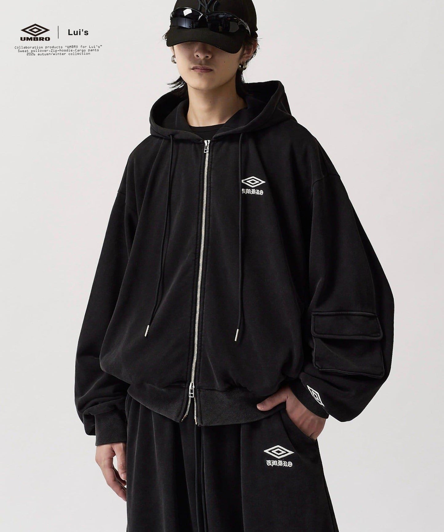 UMBRO for Lui's 水洗做舊寬鬆連帽拉鍊衛衣