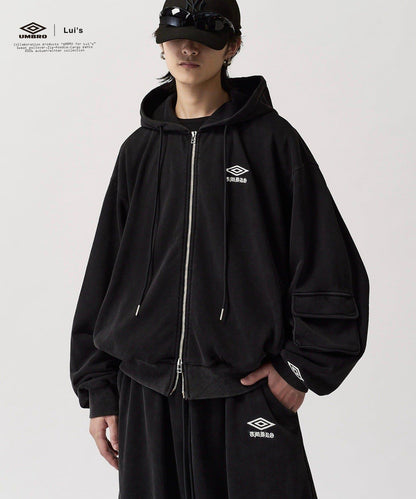 UMBRO for Lui's 水洗做舊寬鬆連帽拉鍊衛衣