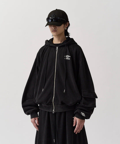 UMBRO for Lui's 水洗做舊寬鬆連帽拉鍊衛衣