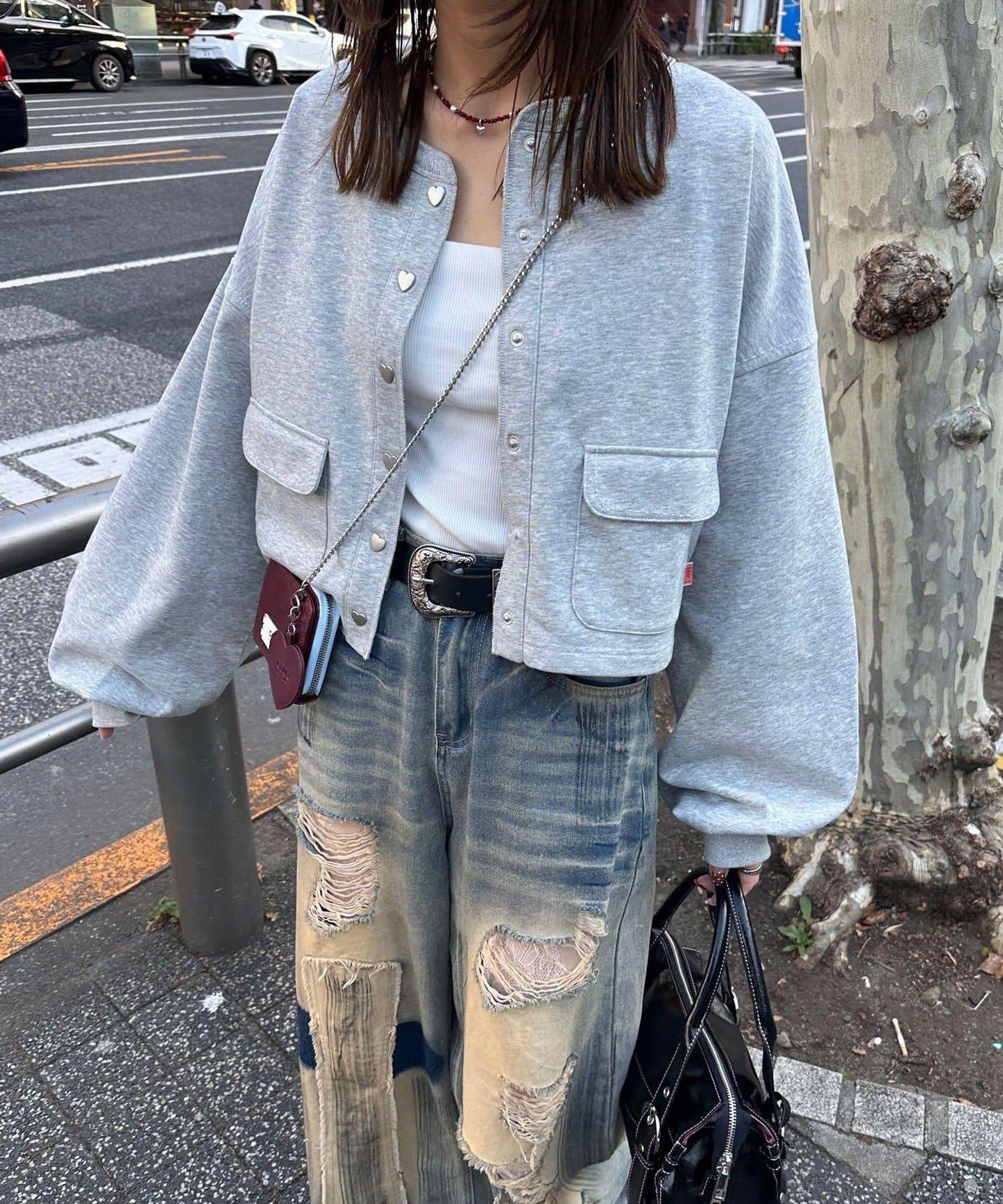 心形紐扣撞色明線衛衣開衫