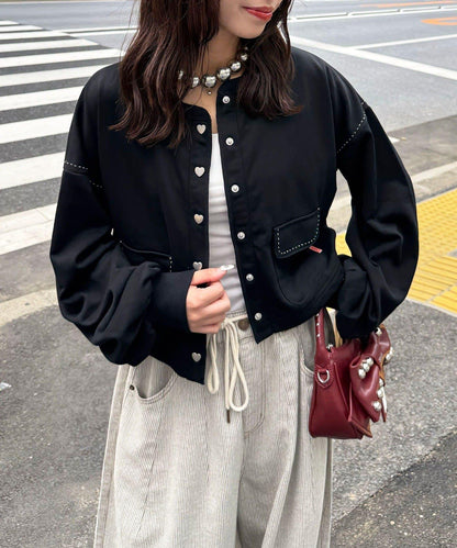 心形紐扣撞色明線衛衣開衫