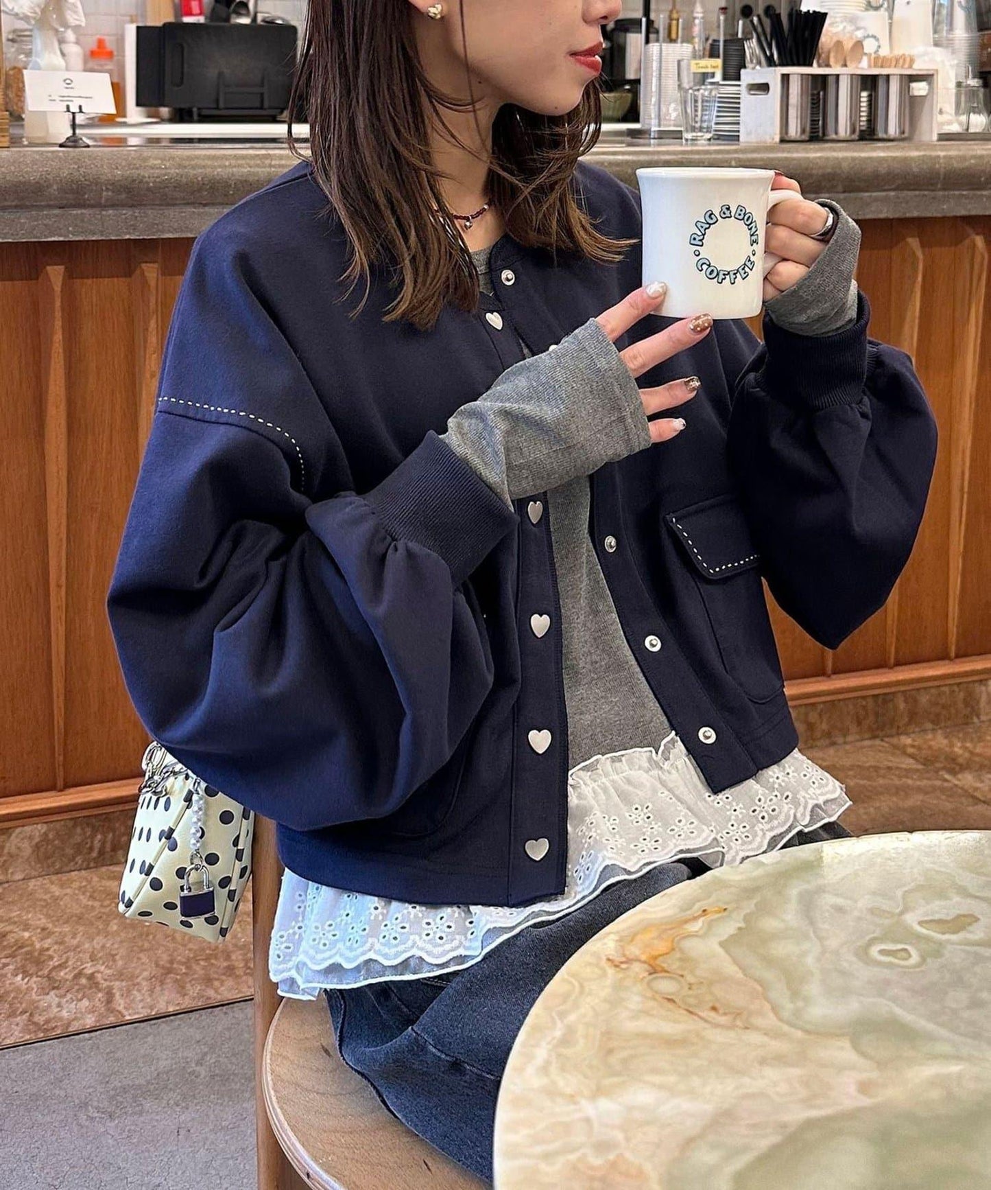 心形紐扣撞色明線衛衣開衫