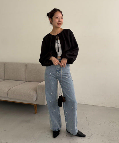 透視泡泡袖襯衫
