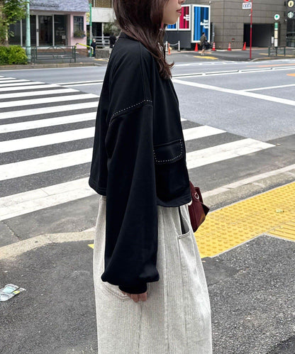 心形紐扣撞色明線衛衣開衫