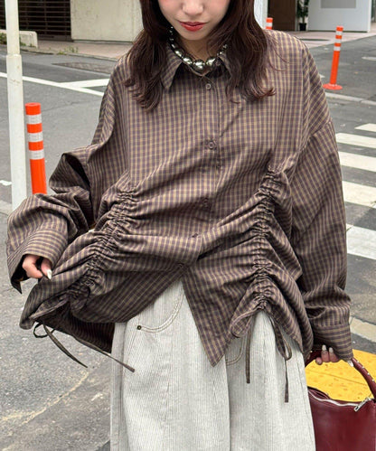 拼色抽褶寬鬆襯衫