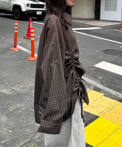 拼色抽褶寬鬆襯衫