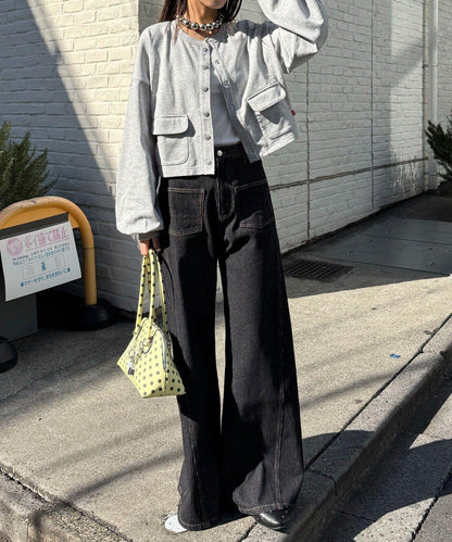 心形紐扣撞色明線衛衣開衫
