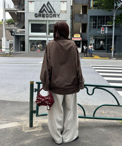拼色抽褶寬鬆襯衫