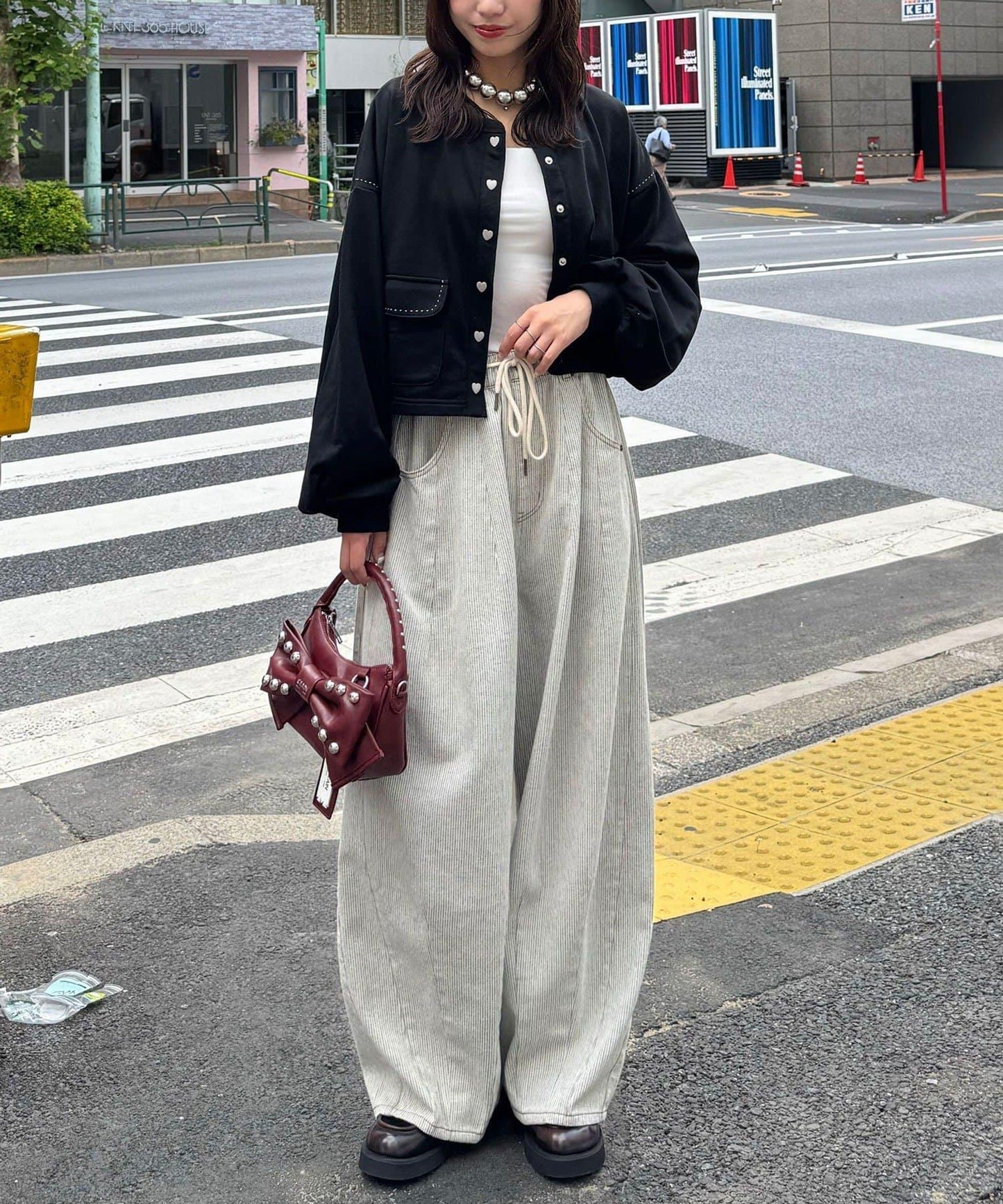 心形紐扣撞色明線衛衣開衫