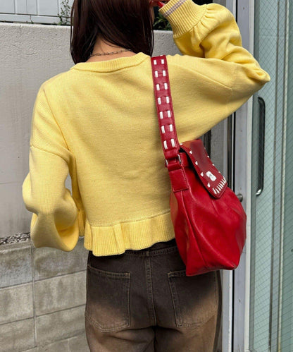 撞色Logo毛絨邊針織開衫