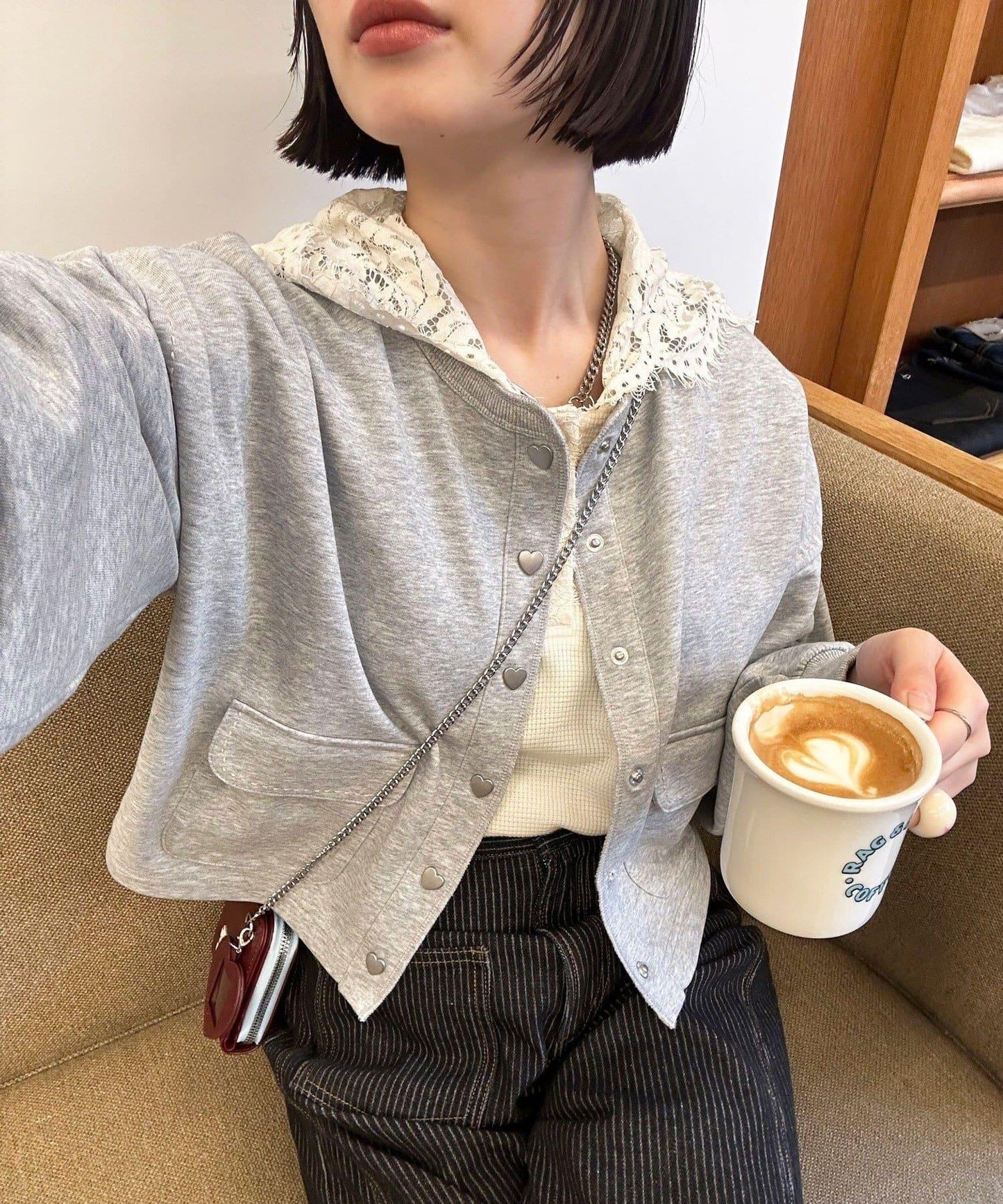 心形紐扣撞色明線衛衣開衫