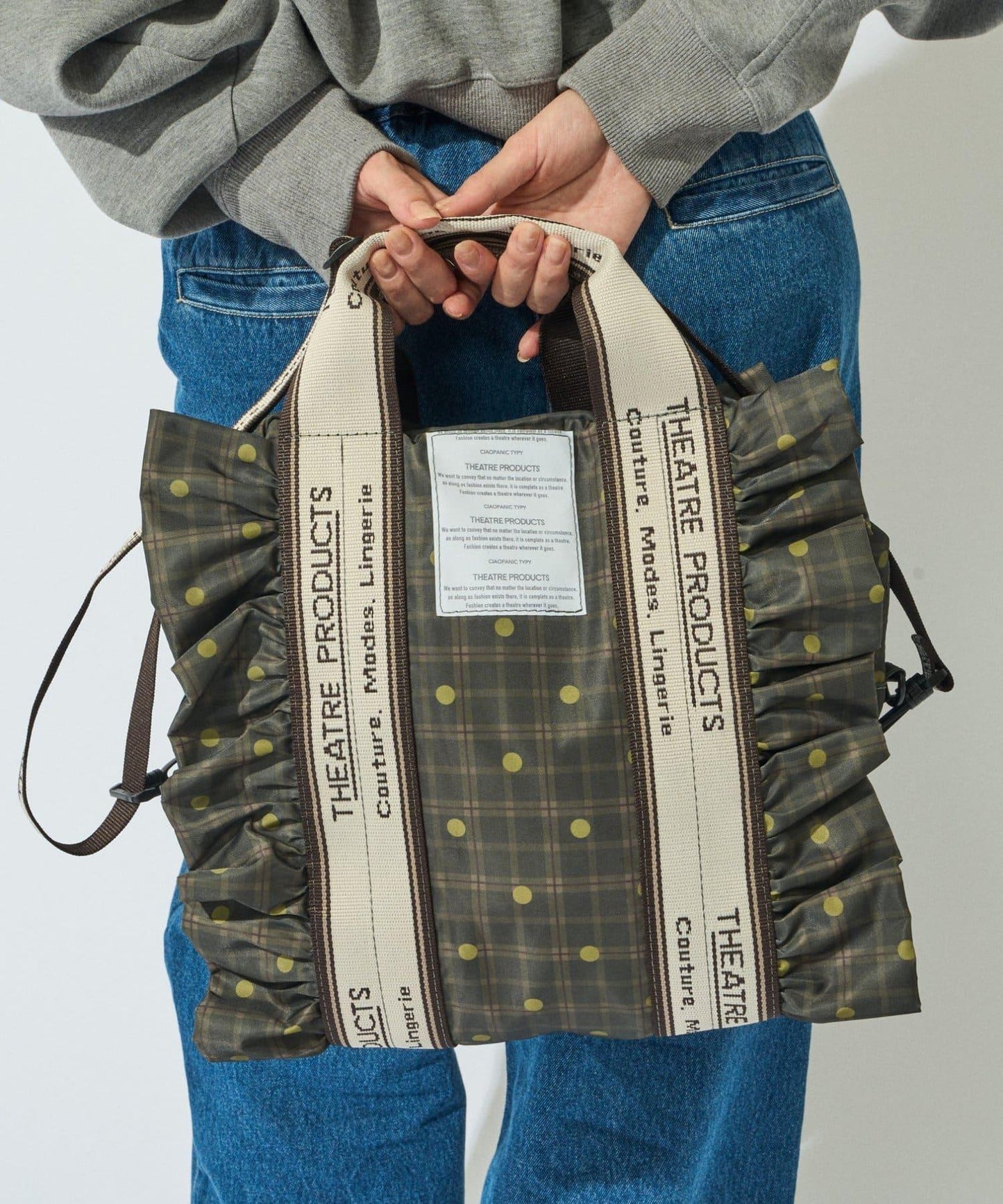 THEATRE PRODUCTS聯名 斜紋圓點格紋方形荷葉邊包