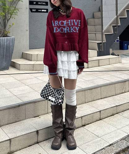撞色Logo毛絨邊針織開衫