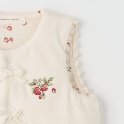 野草莓刺繡馬甲 【有機】【日本製】