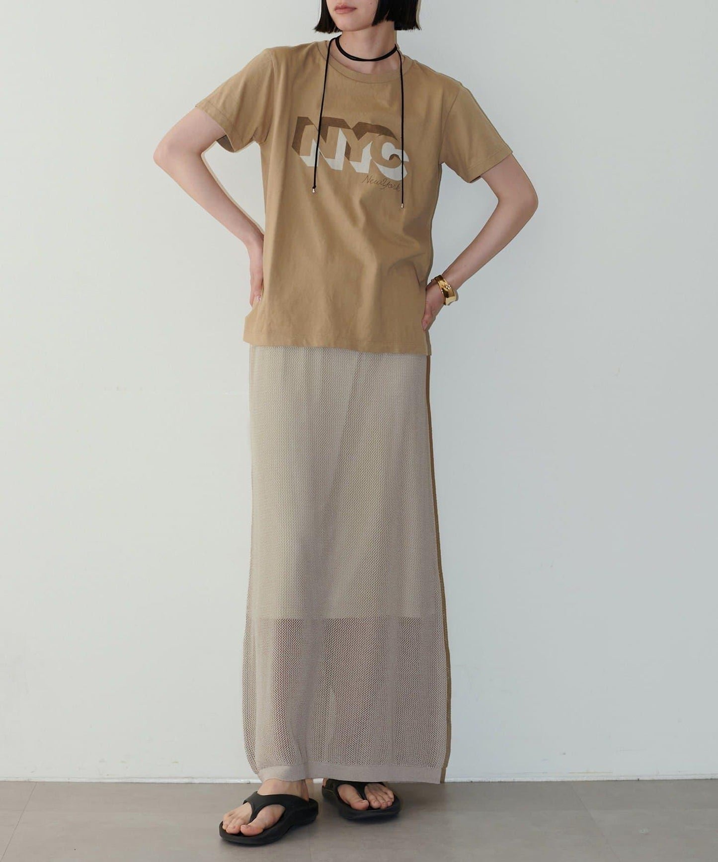 LARUTA 亞麻觸感鬆緊腰半身裙